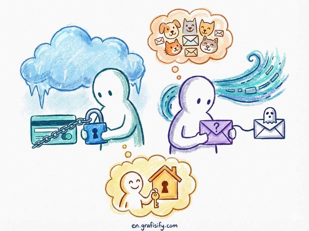 Visual representation of a credit freeze and secure email aliasing workflow