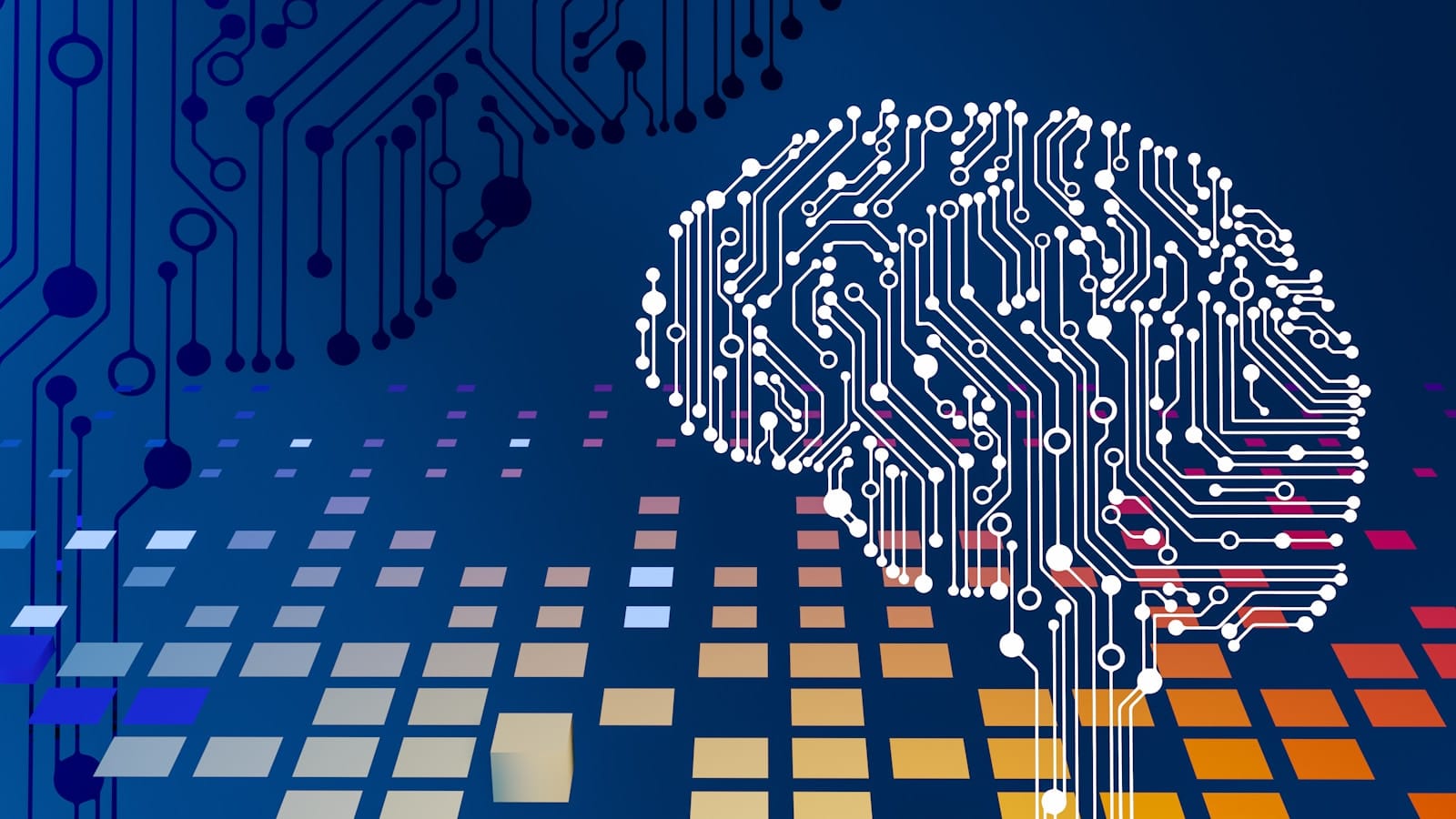 Artificial intelligence concept showing a brain on a computer circuit board representing AI technology and neural networks