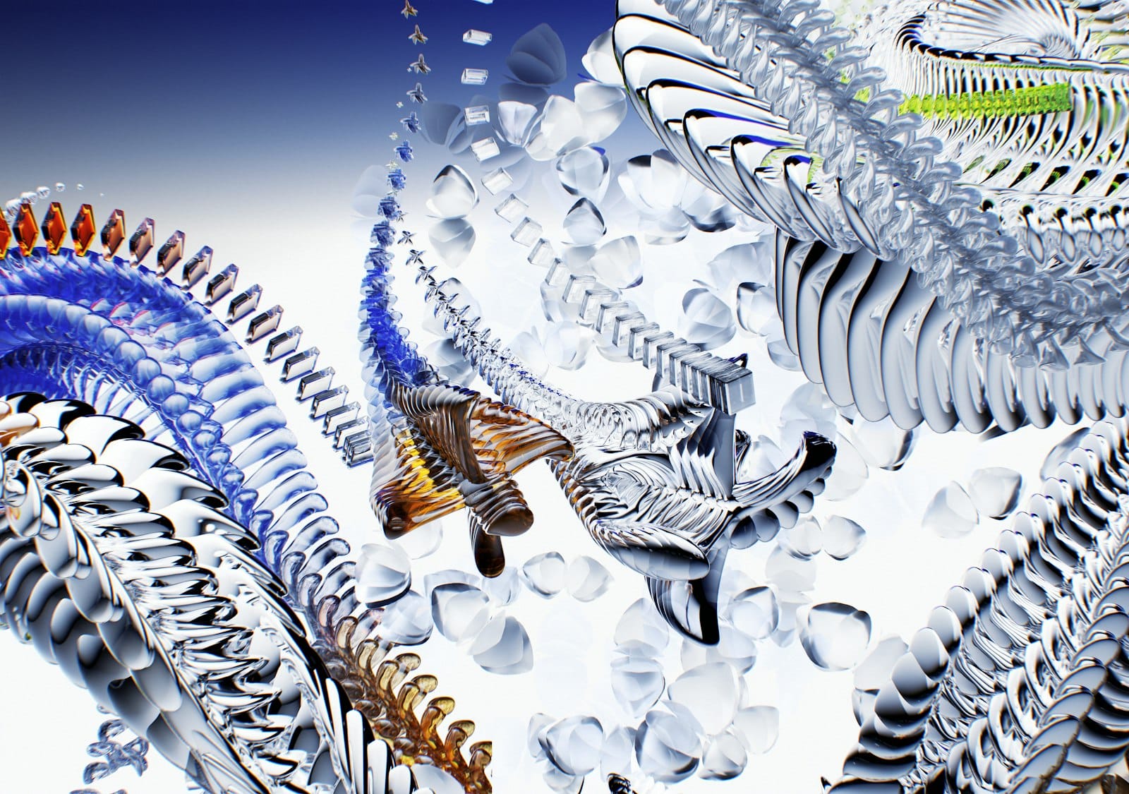 Abstract AI generated artwork showing linked generation stages in a prompt chaining workflow
